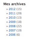 Les archives annuelles de mon blog, de 2006 a 2012